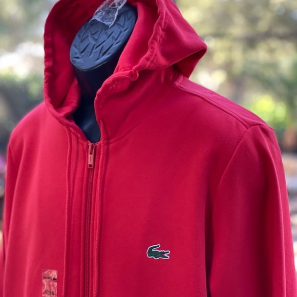 Lacoste Mens Red Cotton Blend Full-Zip Hoodie (Large) - Picture 3 of 9